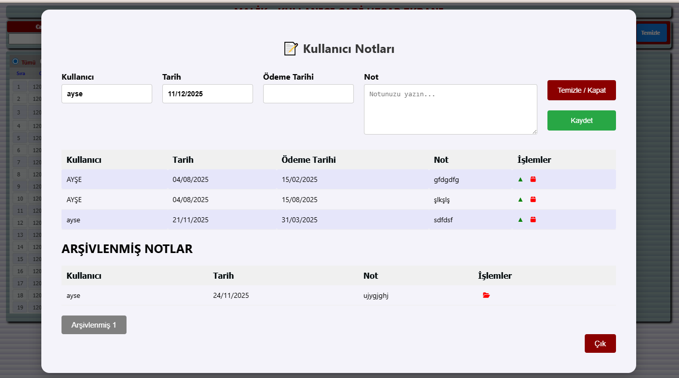 Kasa Kontrol Ekranı